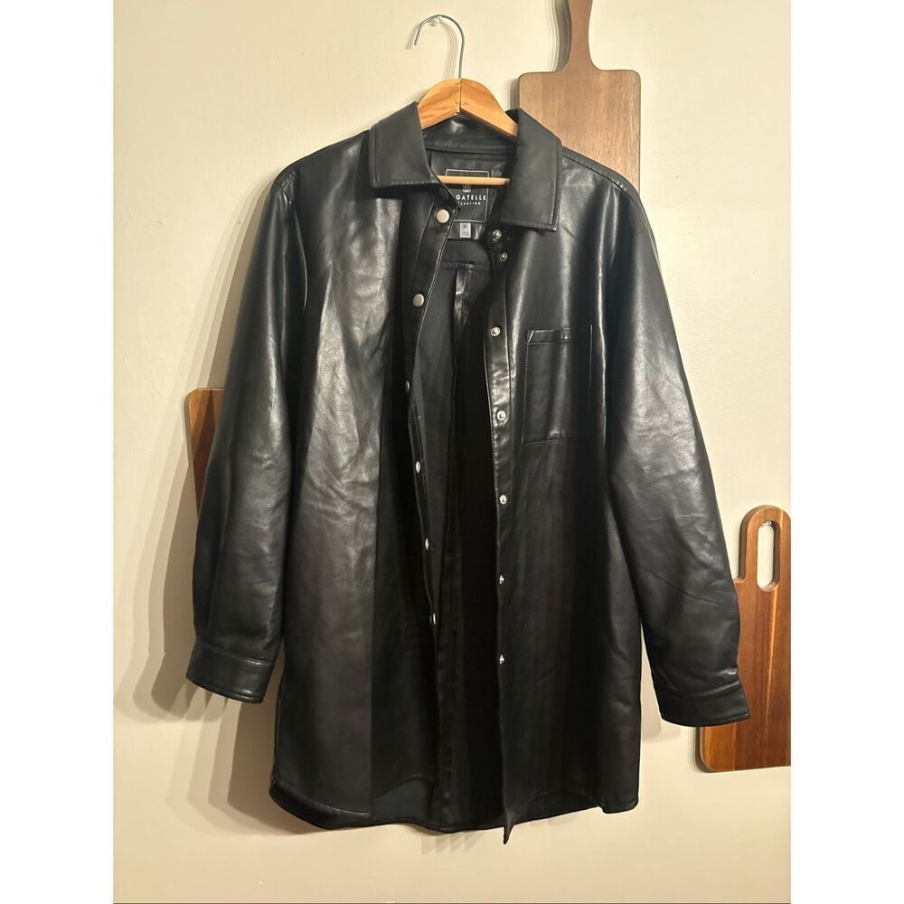 Bagatelle Black Long Sleeve Button Up Faux Leather Shirt Jacket Shacket Medium